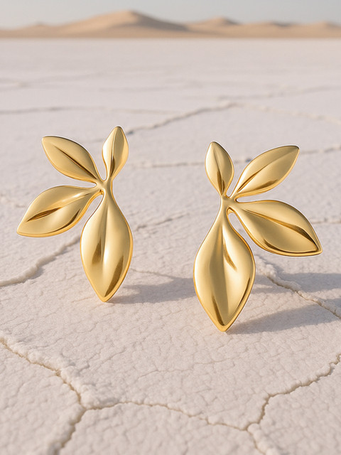 Rubans 18K Gold Plated Stainless Steel Tarnish-Free Waterproof Demi-Fine Leaf Shape Studs