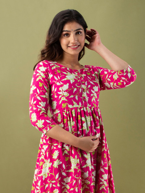 MURLI KURTI Floral Printed Cotton Maternity A-Line Midi Ethnic Dress