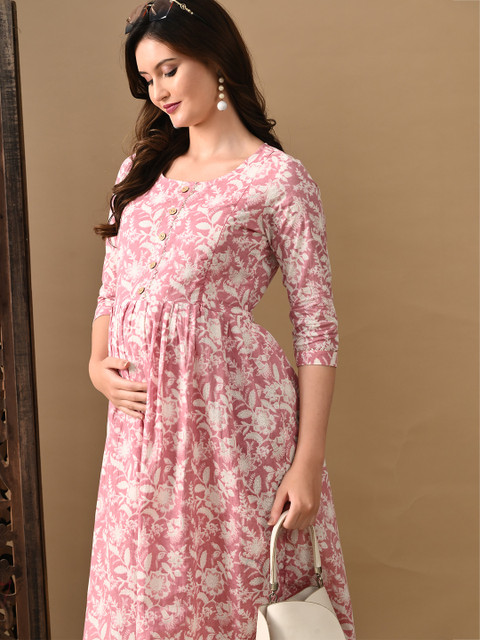 MURLI KURTI Floral Printed Round Neck Fit and Flare Cotton Ethnic Dresses
