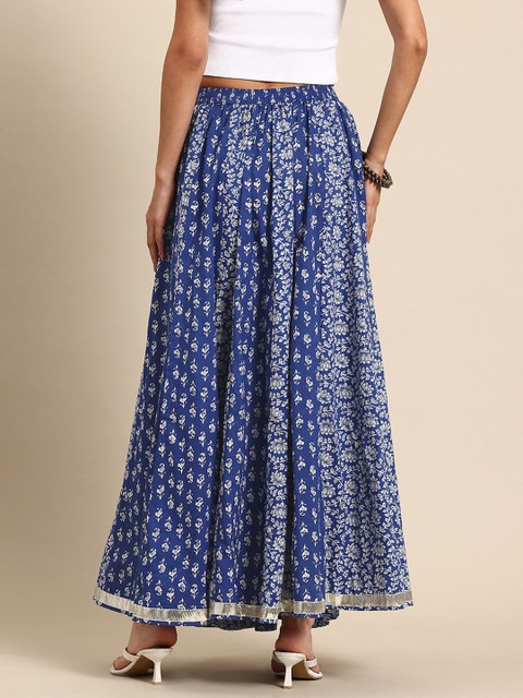 anayna Floral Printed Pure Cotton Flared Maxi Skirt - Image 3