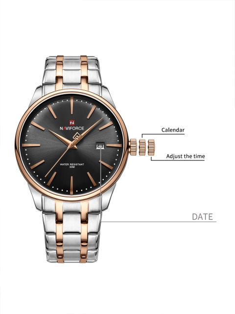 Naviforce Men Brass Dial & Stainless Steel Straps Analogue Watch NF9230 SBRG - Image 5