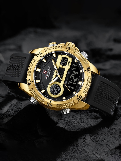 Naviforce Men Brass Dial & Straps Analogue and Digital Multi Function Watch NF9223 GBB - Image 4