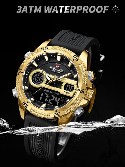 Naviforce Men Brass Dial & Straps Analogue and Digital Multi Function Watch NF9223 GBB - Image 5