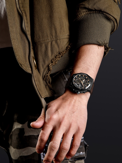 Naviforce Men Brass Dial & Leather Straps Analogue Chronograph Watch NF8051L BYBN - Image 6