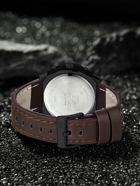 Naviforce Men Brass Dial & Leather Straps Analogue Chronograph Watch NF8051L BYBN - Image 4