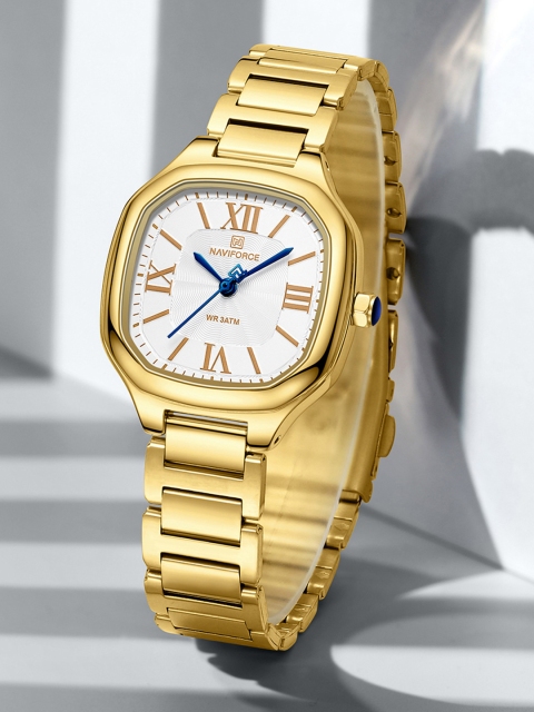 Naviforce Women Brass Dial & Stainless Steel Straps Analogue Watch NF5042 GWG - Image 5