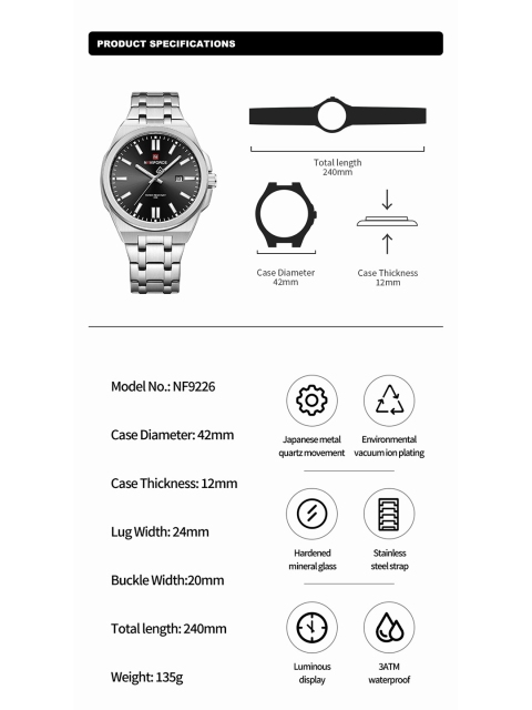 Naviforce Men Brass Dial & Stainless Steel Straps Analogue Watch NF9226 SBS - Image 6