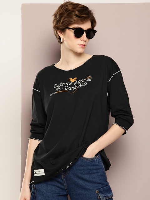 Kook N Keech Harry Potter Printed Raw Edge Pure Cotton Oversized T-shirt