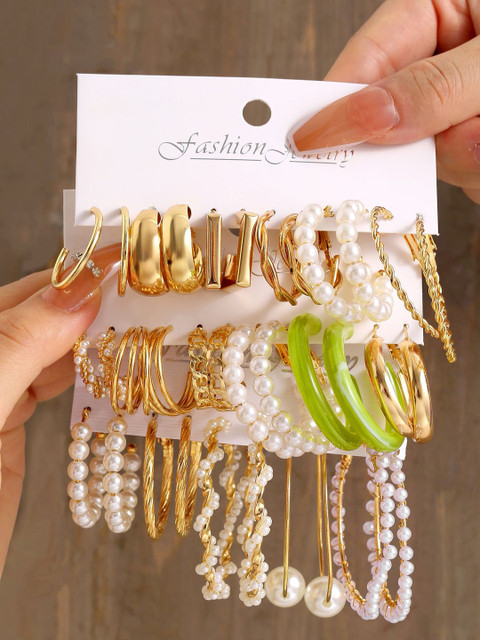 Shining Diva Fashion Set Of 17 Contemporary Hoop Earrings