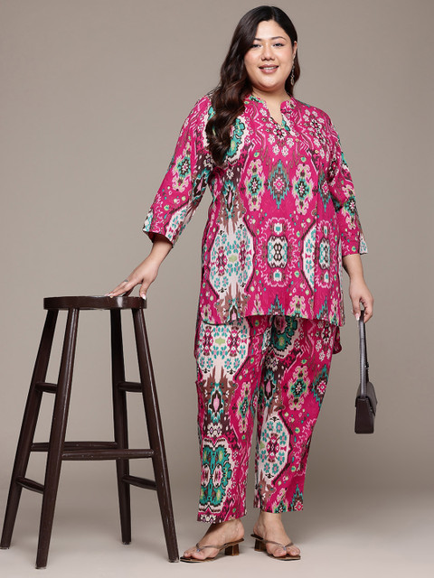 Readiprint Plus Size Printed Pure Cotton Tunic With Trousers - Image 6