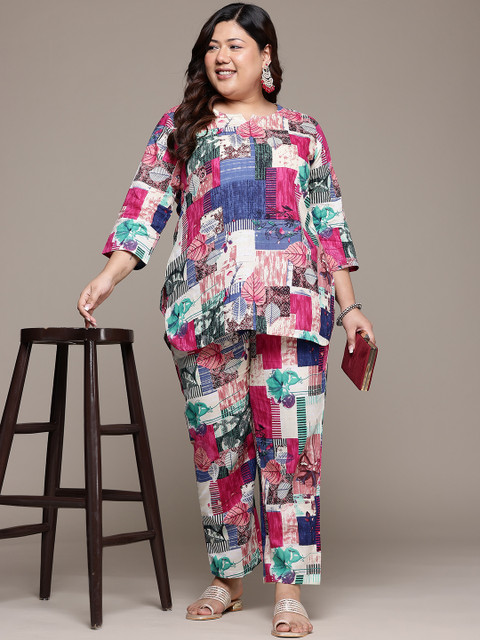 Readiprint Plus Size Printed Pure Cotton Tunic With Trousers - Image 6