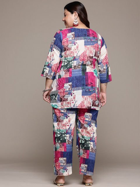 Readiprint Plus Size Printed Pure Cotton Tunic With Trousers - Image 5