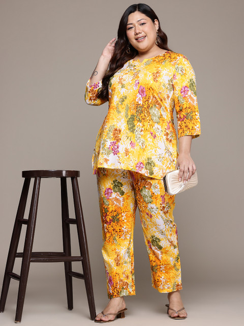 Readiprint Plus Size Printed Pure Cotton Tunic With Trousers - Image 6