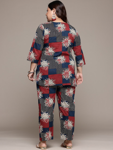 Readiprint Plus Size Printed Pure Cotton Tunic With Trousers - Image 5