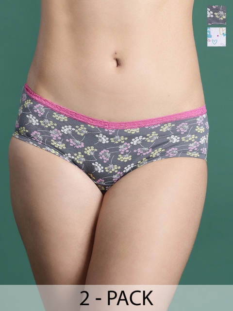 DressBerry Pack Of 2 Printed Mid-Rise Hipster Briefs