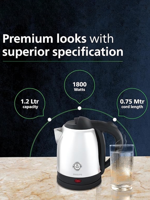 Philips HD9373/00 Black 1500 watts Stainless Steel Electric Kettle-1.5 L - Image 4