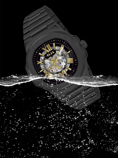 ALIX Men Brass Skeleton Dial & Stainless Steel Bracelet Style Straps Analogue Automatic Motion Powered Watch - Image 4