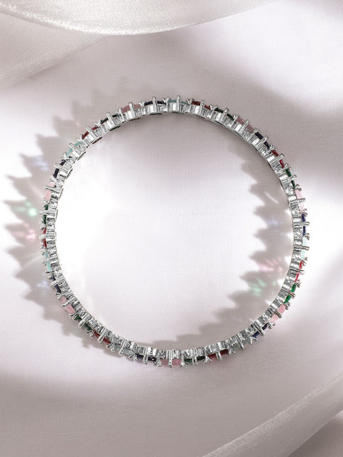 Rubans Set of 4 Rhodium-Plated Multicolor Gemstone Studded Traditional Bangles - Image 4