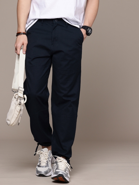 WROGN Men Self Design Textured Loose Fit Chinos Joggers