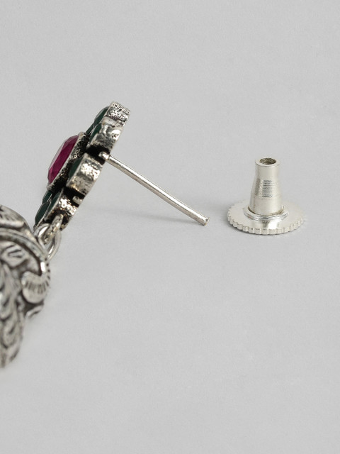 AITIHYA Floral Ethnic Stones Oxidised Dome Shaped Jhumkas Earrings - Image 5