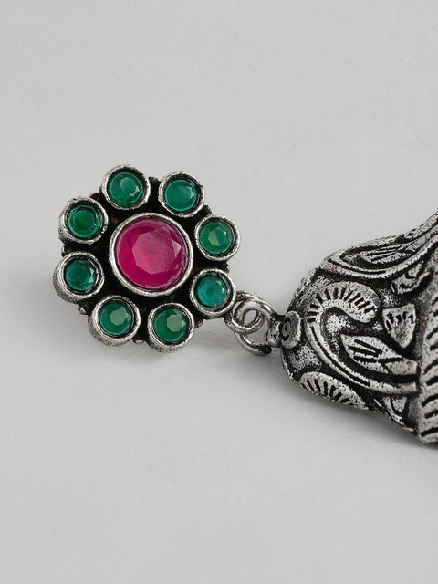 AITIHYA Floral Ethnic Stones Oxidised Dome Shaped Jhumkas Earrings - Image 4