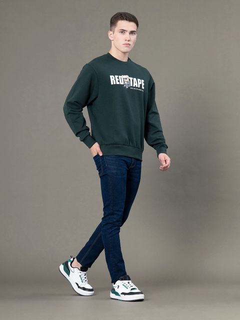 Red Tape Men Green Graphic Print Fleece Round Neck Baggy Fit Sweatshirt - Image 7