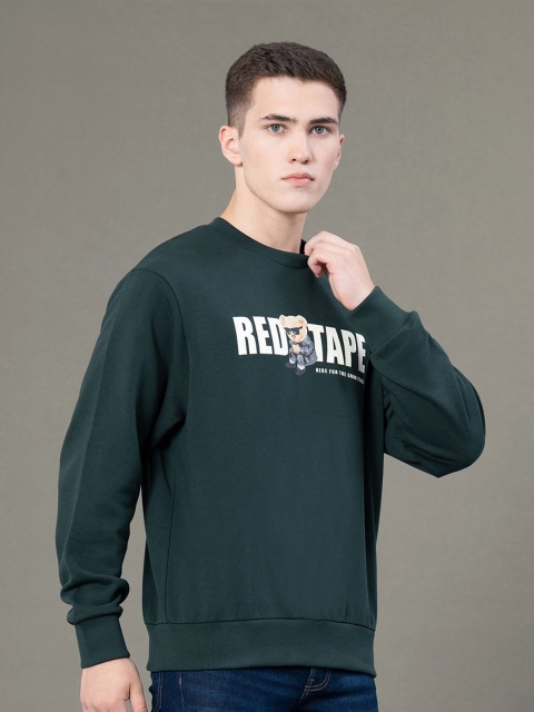 Red Tape Men Green Graphic Print Fleece Round Neck Baggy Fit Sweatshirt - Image 4