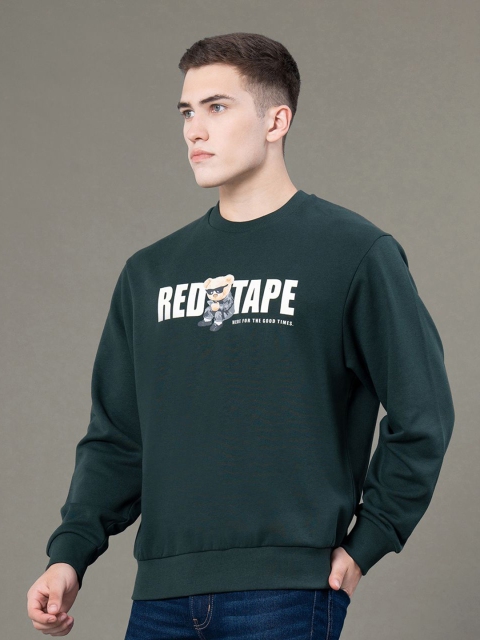 Red Tape Men Green Graphic Print Fleece Round Neck Baggy Fit Sweatshirt - Image 5