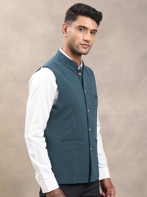 Turtle Men Woven Design Nehru Jacket - Image 3