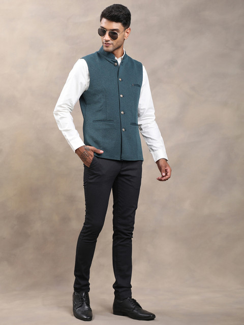 Turtle Men Woven Design Nehru Jacket - Image 6