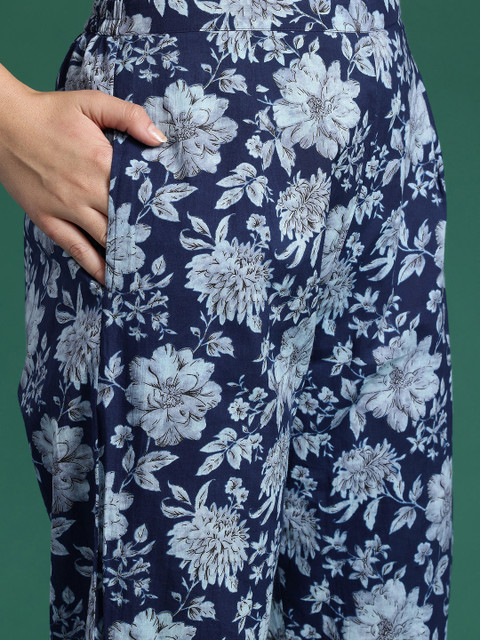 Indo Era Floral Printed Empire Pure Cotton Kurta with Trousers - Image 4