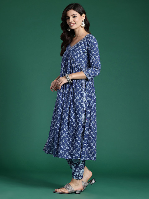 Indo Era Floral Printed Empire Pure Cotton Kurta with Trousers - Image 5