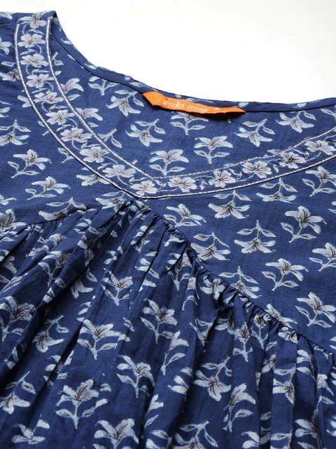 Indo Era Floral Printed Empire Pure Cotton Kurta with Trousers - Image 3