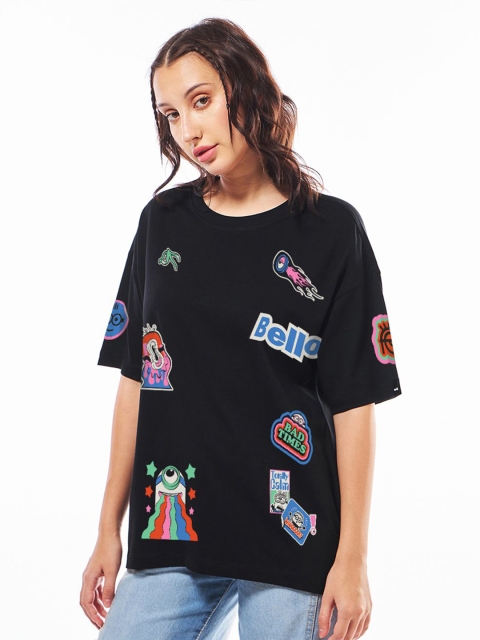 Bewakoof Women Graphic Printed Round Neck Cotton Oversized T-shirt - Image 3