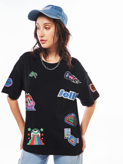 Bewakoof Women Graphic Printed Round Neck Cotton Oversized T-shirt - Image 6