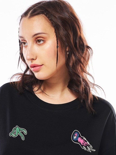 Bewakoof Women Graphic Printed Round Neck Cotton Oversized T-shirt - Image 2