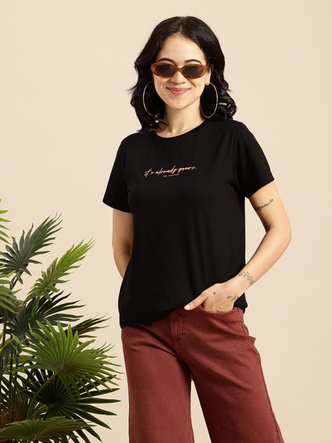 Mast & Harbour Typography Printed Pure Cotton Bio Finish T-shirt