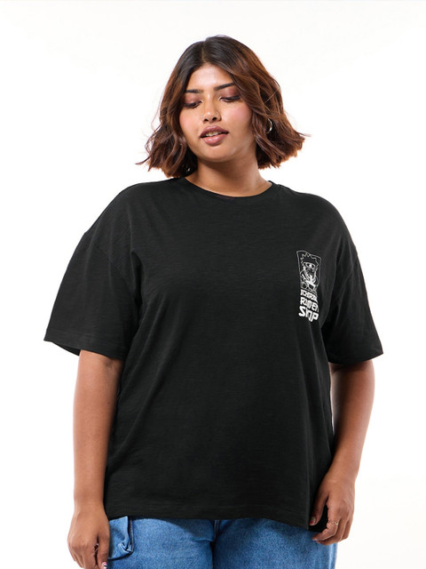 Bewakoof Air 1.0 Women Black Ichiraku Ramen Shop Graphic Printed Oversized Plus Size T-shirt - Image 2