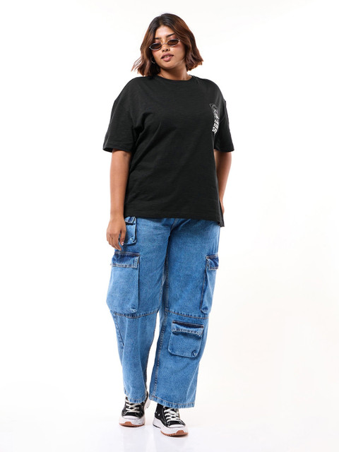 Bewakoof Air 1.0 Women Black Ichiraku Ramen Shop Graphic Printed Oversized Plus Size T-shirt - Image 5