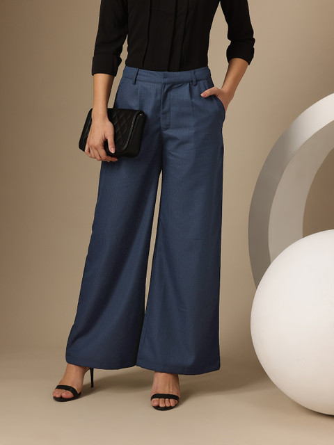 Chemistry Women Striped Pure Cotton Pleated Trousers