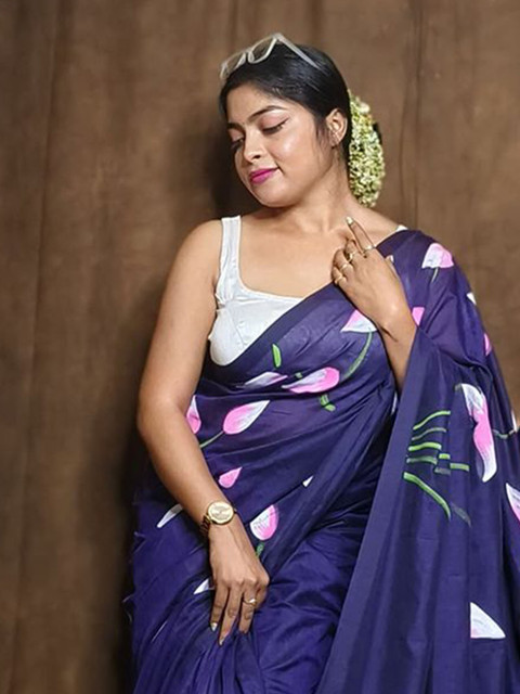 Ruuprekha Floral Printed Pure Cotton Khadi Saree - Image 5