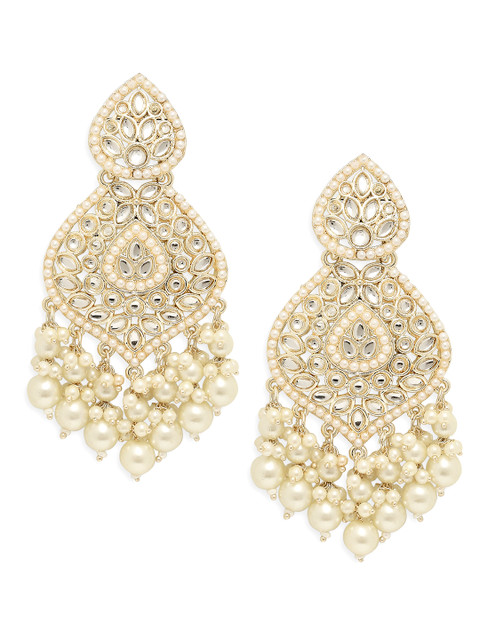 Anouk Floral Shaped Kundan & Pearl Studded Drop Earrings - Image 4