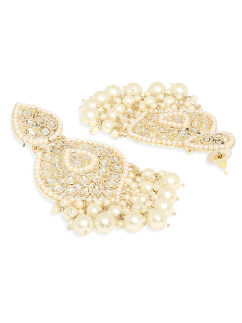 Anouk Floral Shaped Kundan & Pearl Studded Drop Earrings - Image 3