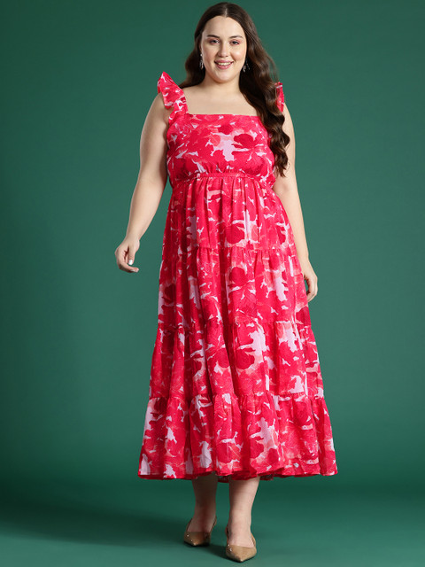 DressBerry Curve Plus Size Print Flutter Sleeve Georgette Maxi Dress