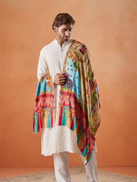 Pashmoda Men Ethnic Motifs Printed Stole - Image 4