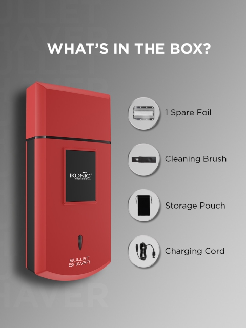 Ikonic Men Bullet Shaver with Powerfull Motor & Extended Battery Life Upto 45 Mins - Red - Image 2