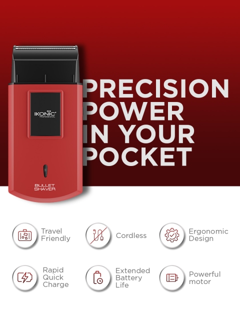 Ikonic Men Bullet Shaver with Powerfull Motor & Extended Battery Life Upto 45 Mins - Red - Image 3