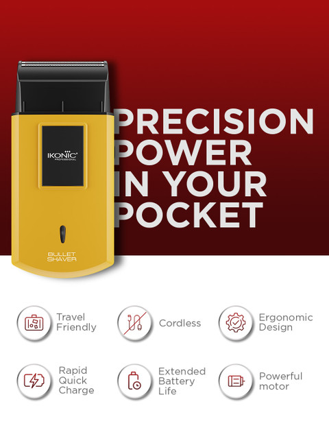 Ikonic Men Bullet Shaver with Powerfull Motor & Extended Battery Life Upto 45 Min - Yellow - Image 3