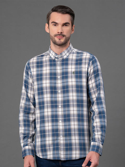 Red Tape Men Button-Down Collar Tartan Checked Casual Shirt