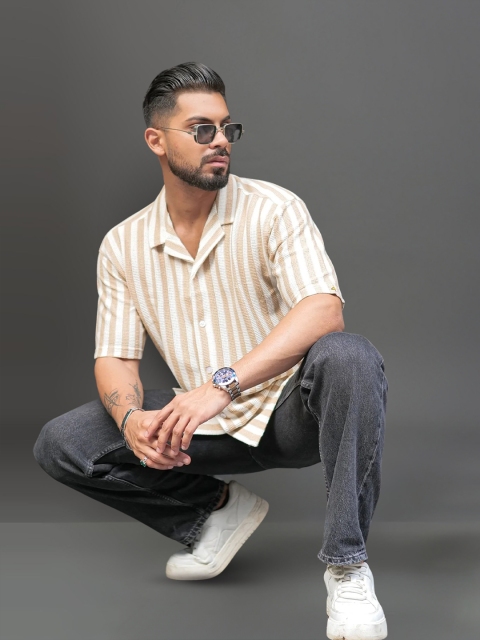 Maniac Men Comfort Opaque Striped Casual Shirt - Image 5